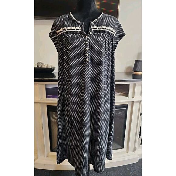 Eileen West Nightgown Womens Large Black Short Sleeve Quarter Button Sleepwear - Picture 1 of 8